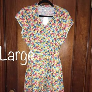 Floral collared button up dress Large - NWOT